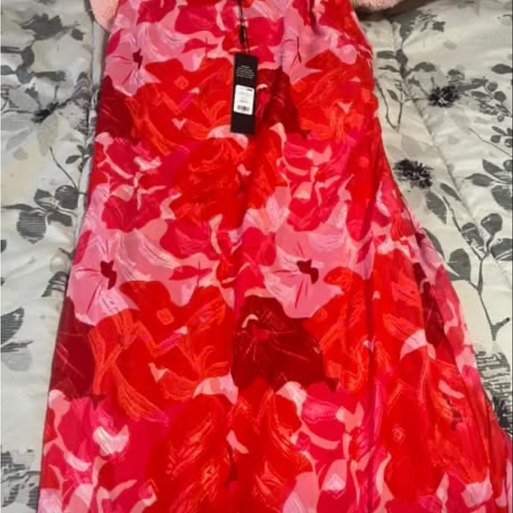 Vibrant Red and Pink Floral Dress